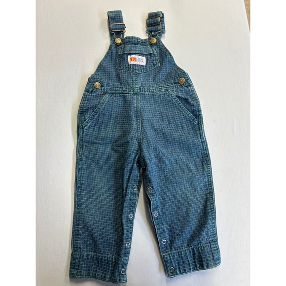 Mckids Other - Vintage McKids Sears Denim Overalls 24 Months Blue Green Grid Snap Leg 90s